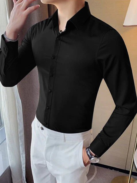 1_9731f49f-6927-407f-8629-654e75c7ecc7_477x636 Louis Vicaci Super Stretchy Slim Fit Lycra Casual Shirt For Men-Black-307 - Image 1