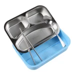 3 Partition Lunch Box Stainless Steel with Spoon & Chopstick-126 - Image 2