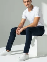 Louis Vicaci Denim Lycra Stretchy Slim Fit Pent For Men-Dark Navy-351 - Image 2
