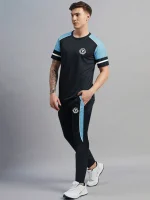Louis Vicaci Summer Active Wear Tracksuit For Men-Navy with Sky Pannels-339