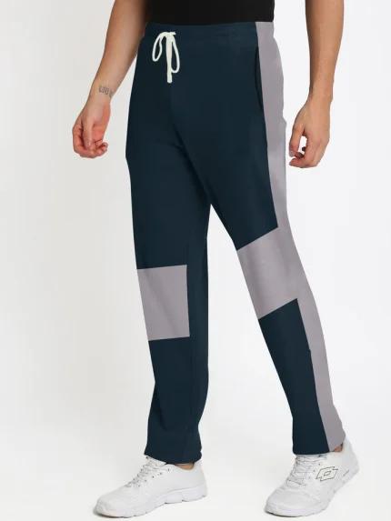 Summer Single Jersey Slim Fit Trouser For Men-Navy With Light Grey Pannel-320