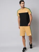 ADS Summer Fashion T-Shirt & Lounge Short Suit For Men-Camel with Black-334