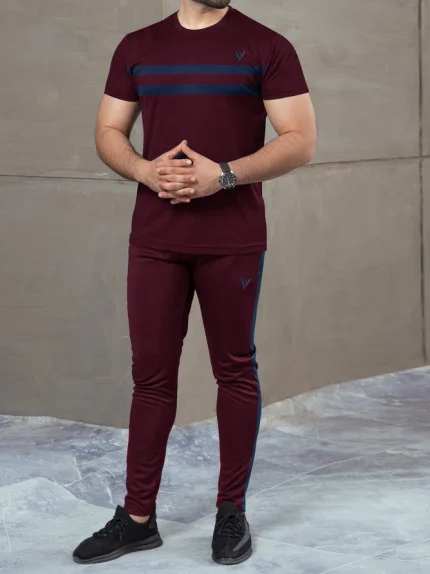 Louis Vicaci Super Stretchy Active Wear Tracksuit For Men-Maroon-341