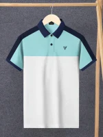 LV Summer Polo Shirt For Men-Light Cyan Green & White-316
