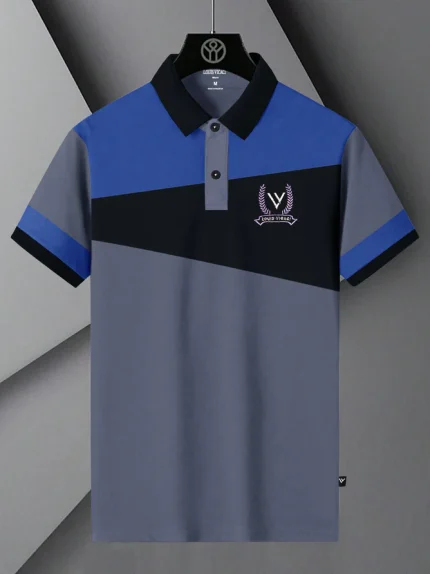 LV Summer Polo Shirt For Men-Slate Blue with Black & Blue-309