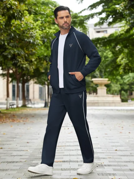 Louis Vicaci Fleece Zipper Tracksuit For Men-Navy Melange-330