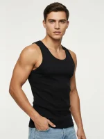 Black Men's Cotton Vest-373