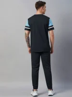 Louis Vicaci Summer Active Wear Tracksuit For Men-Navy with Sky Pannels-339 - Image 2
