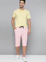 MAN Single Jersey Lounge Short For Men-Pink with Stripe-322 - Image 2