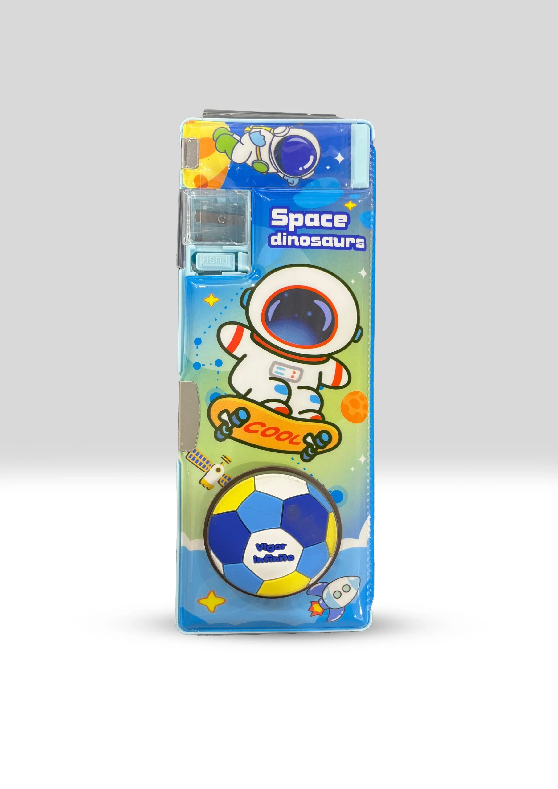 t12 "Space Dinosaurs" Multi-function Sliding Pencil Case with Football Decal-142 - Image 1