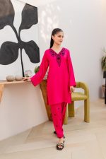 pink women trendy embroidered 2pc set-1010 - Image 2