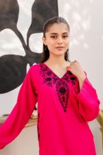 pink women trendy embroidered 2pc set-1010