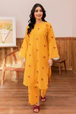 yellow women trendy embroidered 2pc set-1013